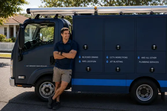 Licensed Como plumber at the van