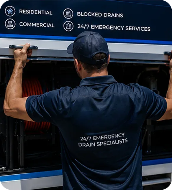 A licensed Como plumber at the service van